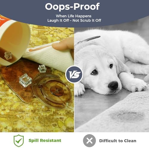 OPPODREAM Vintage Yellow Area Rugs 4' Round, Washable Rug for Living Room