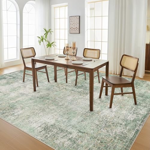 DMOYEST Area Rug Living Room Rugs - 8x10 Washable Large Soft Indoor Neutral Modern Abstract Low Pile Rug Carpet for Bedroom Dining Room Farmhouse Home Office - Green Grey