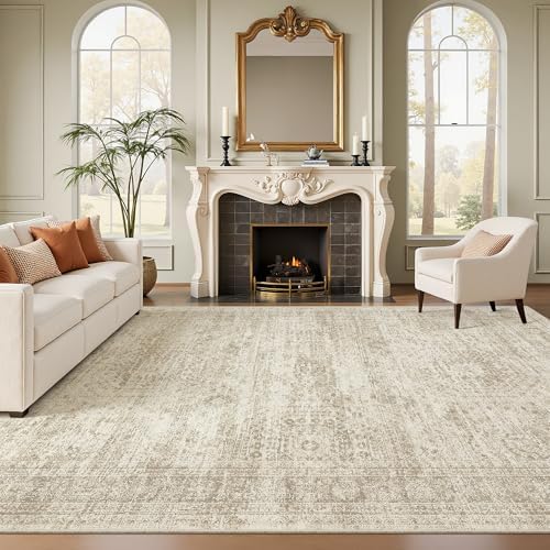 Soalmost 7x10 Area Rug for Living Room Washable Rugs Non-Slip Beige