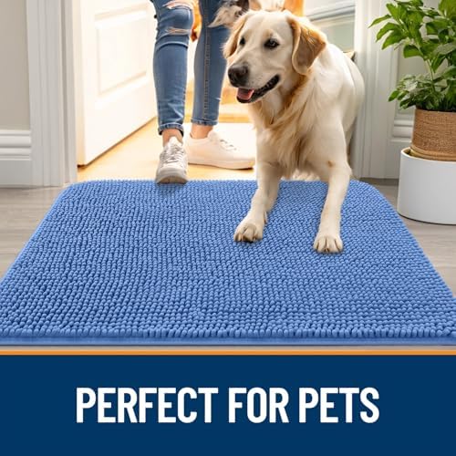 OLANLY Dog Door Mat for Muddy Paws 40x24, Super Absorbent Chenille Mud Mat