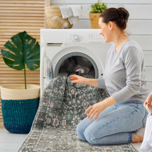 Washable Square 5x5 Rug Vintage: Ultra Soft Living Room Area Rug Under Sofa