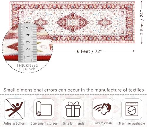 Amearea Vintage Design Runner Rugs for Living Room, 2x6 Red Runner Rug