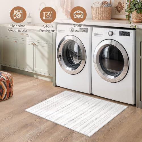 Nakagishi Boho 2x3 Washable Area Rug Non Slip Carpet for Entryway Gray