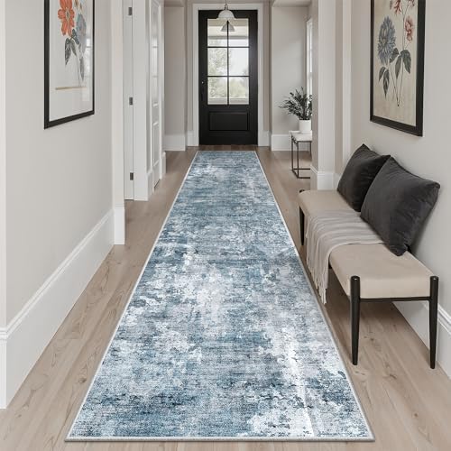 Soalmost Abstract Runner Rug 2x10 Hallway Kitchen Runners Blue/Grey