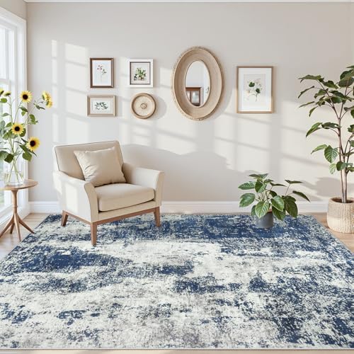 6x9 Area Rugs for Living Room Large Washable Abstract Blue Carpets