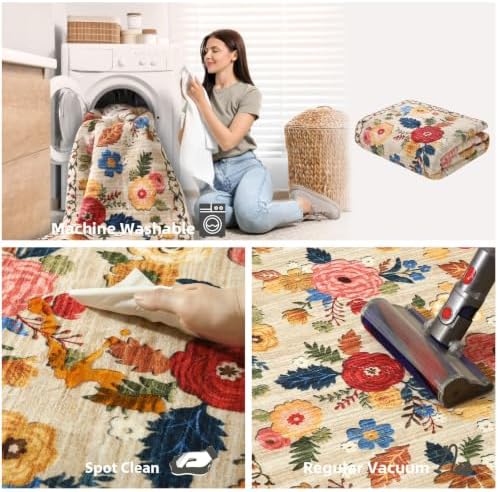 Washable Small Area Rug for Entryway: 2x3 Throw Rugs Non Slip Floral Carpet