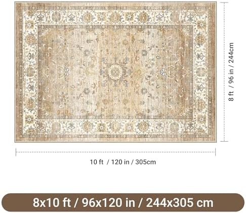 befbee 8x10 Area Rugs for Living Room, Washable Vintage Non Slip Rug