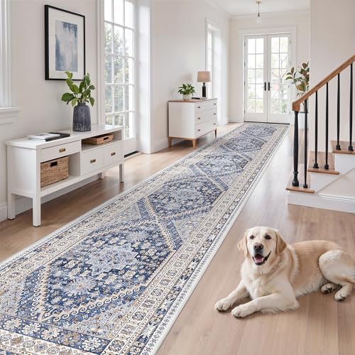 zesthome 2'6 x 14' Runner Rug Non Slip,Washable Kitchen Rugs,Blue