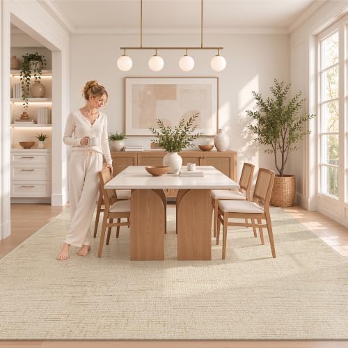 Valenrug Washable Rugs 5x7, High-Low Pile Area Rugs for Living Room, Beige