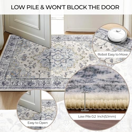 CAPALOCA 9x12 Washable Nursery Girls Low Pile Area Rug Blue White