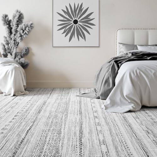 8x10 Area Rugs for Living Room Machine Washable Rug Distressed Indoor Carpet Neutral Moroccan Boho Rug Ultra Soft Area Rug for Bedroom Dining Room Playroom Office, Black