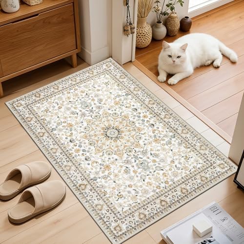 2x3 Area Rugs Living Room: Washable Vintage Rug for Bedroom Beige