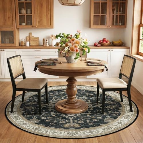 RELEANY Washable Area Rug, Round 6ft, Black/Vintage/Beige