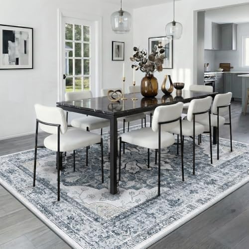 RELEANY Washable Area Rug, 8'x10', Grey/White/Beige