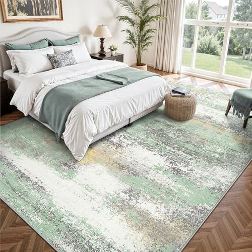 8x10 Area Rugs, Abstract Modern Ultra Soft Washable Rug, Non Slip Carpet with Rubber Back Stain Resistance Rugs for Living Room, Bedroom, Dining Room Decor(Light Green/Cream)