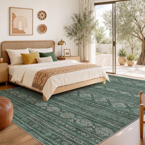 Nakagishi 8X10 Area Rugs Living Room: Washable Boho Large Neutral Modern Soft Farmhouse Green Rug Stain Resistant Indoor Floor Non-Slip Carpet for Women Home Enthusiasts Aged 25-45 - Bedroom Room