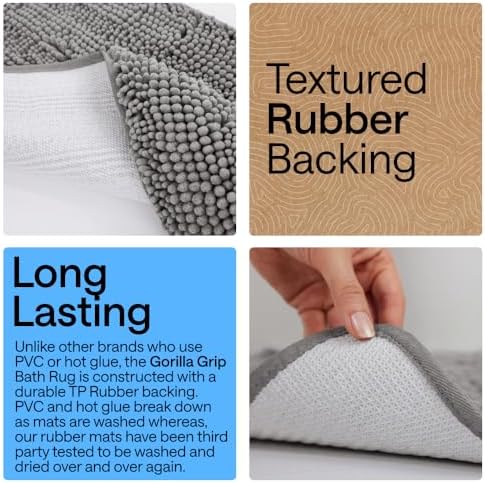 GORILLA GRIP Bath Rug Mat for Bathroom, Absorbent Chenille, 48x24 Gray