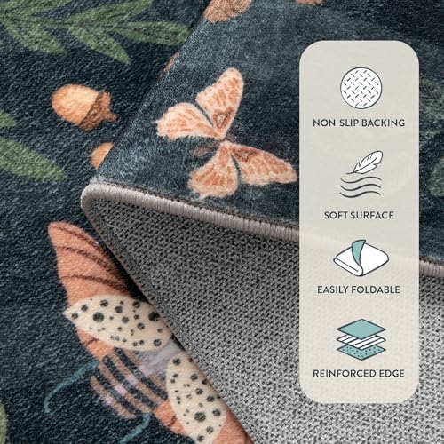 Lahome Washable Insect Botanical 6x9 Area Rugs for Nursery - Machine Washable Non-Slip Black Bedroom Rug, Boho Low Profile Soft Faux Wool Carpet for Living Room Laundry Playroom Dining Room