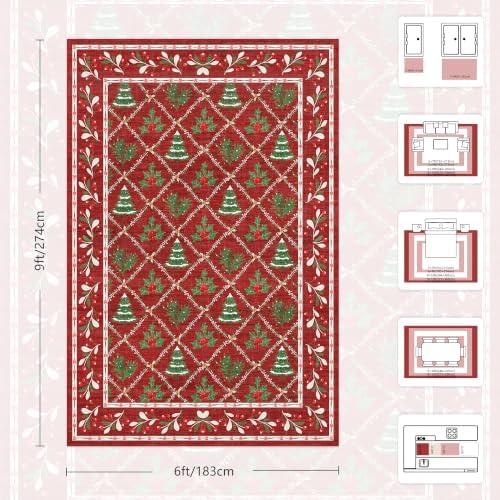 Red Christmas Area Rug 6x9 for Living Room, Bedroom, Playroom, Nursery Indoor Christmas Decorations Machine Washable Low Pile with Non-Slip Backing (Xmas Red)