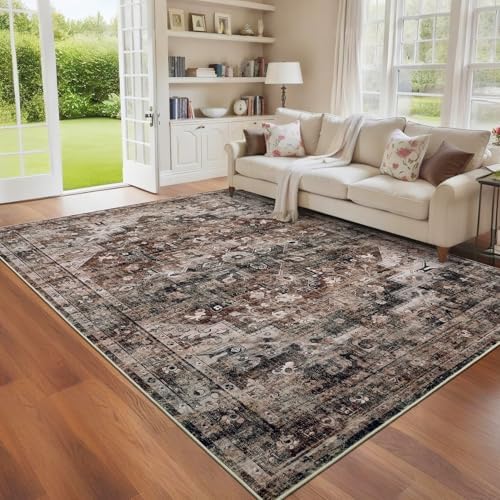 GarveeHome Brown Vintage Area Rug 5x7 Washable Rugs for Living Room