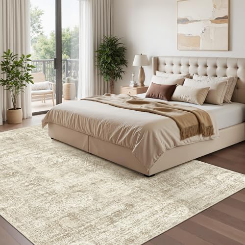 Madane 6x9 Area Rugs for Living Room, Washable Vintage Beige Rug