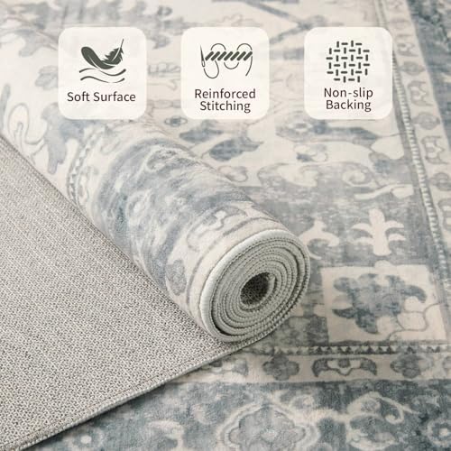 Rugxara 3x5 Entryway Rug,Blue Vintage Boho Bedroom Area Rug