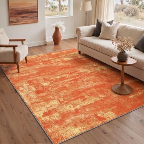 BEIMO 2'6"x6' Orange Abstract Runner Rug, Washable Non-Slip for Hallway