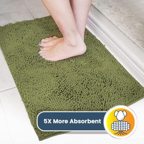 Muddy Mat® | Super Water Absorbent Door Mat Indoor, Microfiber Quick Dry Chenille Entryway Rug, Slip Resistant Front Door Mat, Indoor Mats for Entryway, Machine Washable Pet Rug, Army Green 24" x 72"