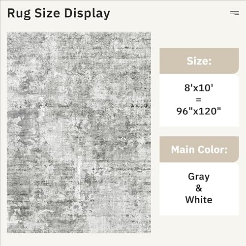 Soalmost Abstract Rug 8x10 Large Living Room Area Rugs Washable Gray/White