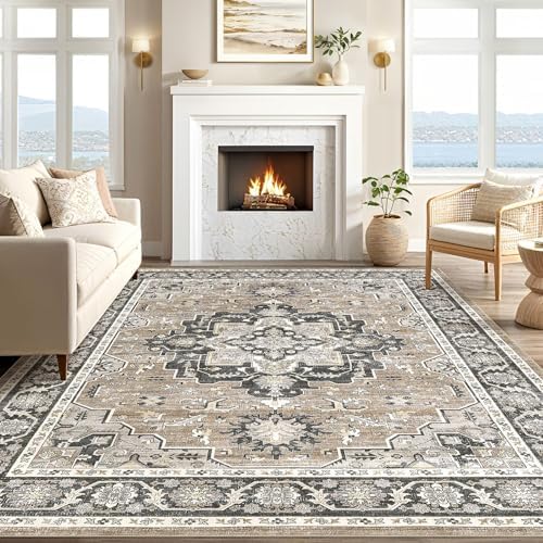 cotiled 6x9 Area Rug for Living Room, Washable, Traditional, Black Brown