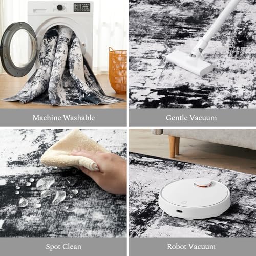 Rugflix 6x9 Area Rugs for Living Room, Washable Black Grey Dark Large Rug