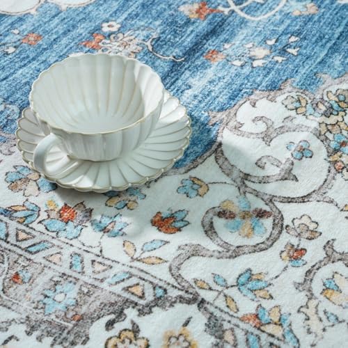 Ksrau 3x6 Runner Rug Washable Vintage: Non Slip Hallway Runners Blue/Beige