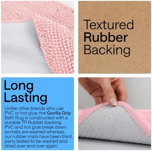GORILLA GRIP Bath Rug Mat for Bathroom, Absorbent Chenille 60x24 Light Pink
