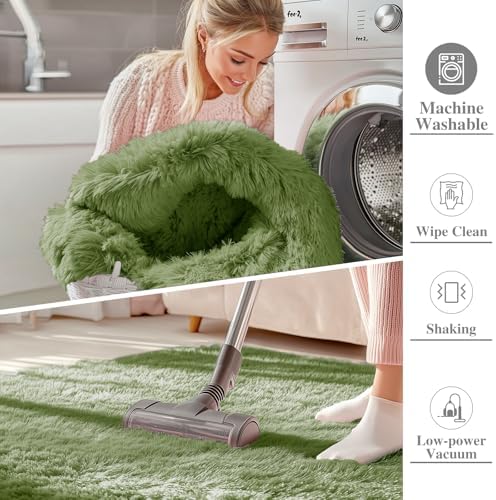 OLANLY 2x8 Machine Washable Runner Rugs for Hallway, Soft Fluffy Shaggy Bedside Rugs for Bedroom, Living Room, Indoor Floor Carpet for Kids Girls and Boys, Home Decor Aesthetic, Green