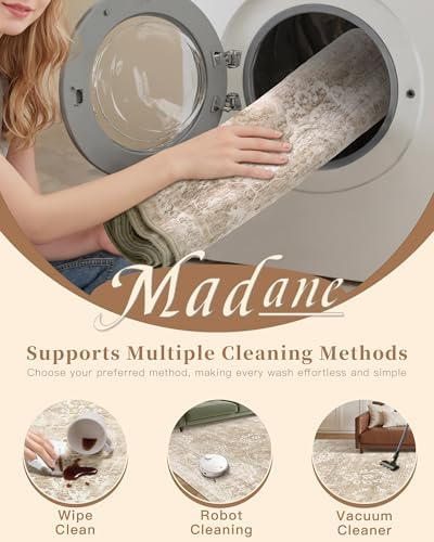 Madane Washable 7x9 Area Rugs for Living Room,Soft Neutral Rug Beige/Brown
