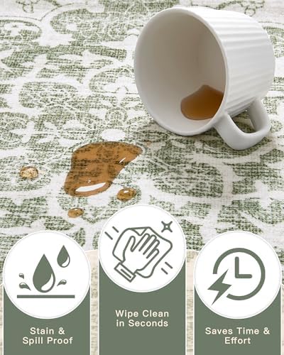 Madane 8x10 Area Rugs for Living Room, Washable Soft Rug Green/Ivory