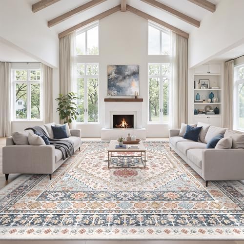 zesthome 10x14 Area Rugs for Living Room,Large Washable Rug,Blue Red