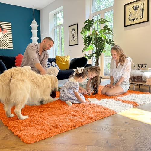 OLANLY 2x4 Machine Washable Runner Rugs for Hallway, Soft Fluffy Shaggy Bedside Rugs for Bedroom, Living Room, Indoor Floor Carpet for Kids Girls and Boys, Nursery Rooms, Home Decor Aesthetic, Orange