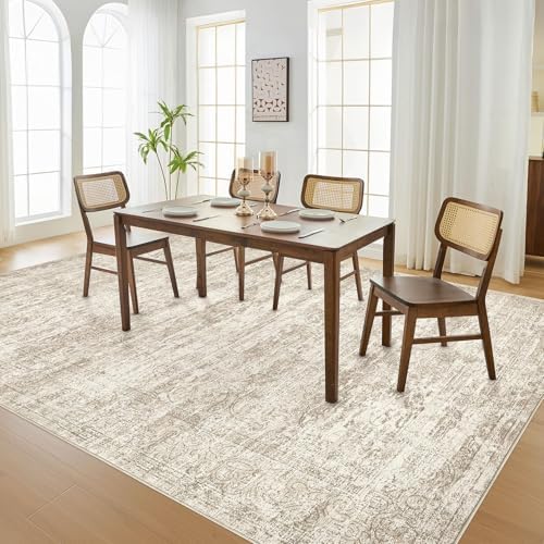 DMOYEST Area Rug Living Room Rugs - 9x12 Abstract Large Soft Indoor Washable Rug Neutral Modern Low Pile Carpet for Bedroom Dining Room Farmhouse Home Office - Vintage Beige