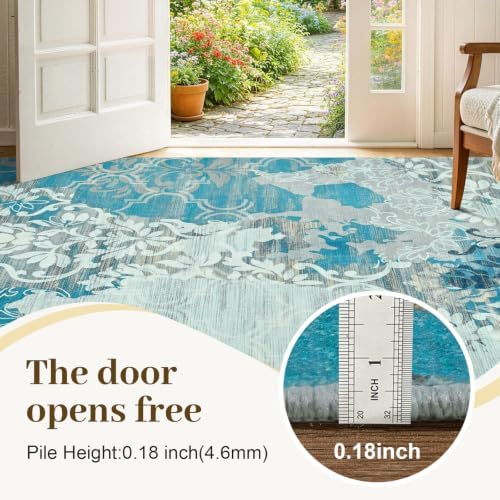 6x9 Washable Non-Slip Area Rug for Living Room (Blue)