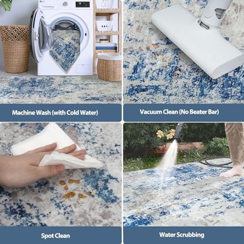 5x7 Area Rugs for Living Room Washable Bedroom Dining Room Blue Grey White