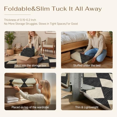PureCozy Black 2x3 Washable Area Rug Entryway Non Slip Checkered Doormat
