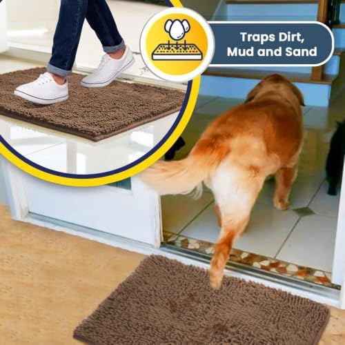 Muddy Mat® | Super Water Absorbent Door Mat Indoor, Microfiber Quick Dry Chenille Entryway Rug, Slip Resistant Front Door Mat, Indoor Mats for Entryway, Machine Washable Pet Rug, Mocha 2ft x 4ft