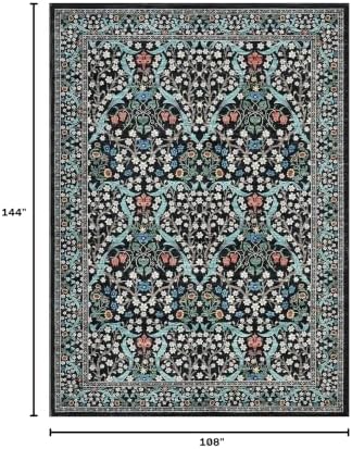 GarveeHome Washable Rug for Living Room, 9x12 Large Area Rug for Dining Room Under Table, Bedroom, Floral Soft Low Pile Non Slip Stain Resistant Carpet for Nursery, Playroom, Office, Black