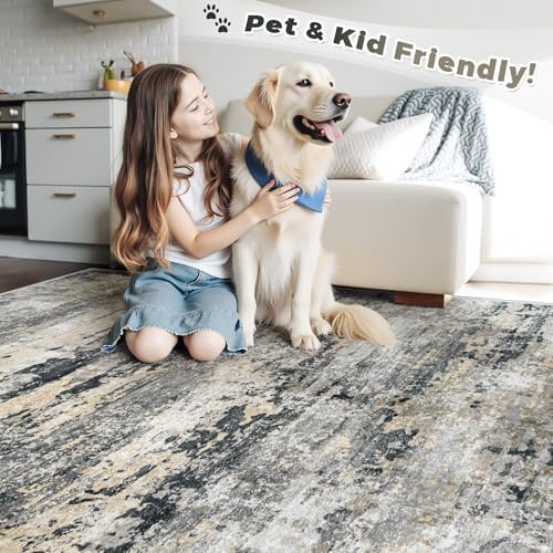 pmtsns Area Rugs 2x8 Runner Rug: Washable Hallway Rug Modern Abstract Neutral Soft Non-Slip Low-Pile Indoor Carpet for Kitchen Bedside Entrance Laundry (Black Grey Brown, 2'x8')