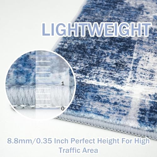 IOHOUZE Abstract Area Rug 3x4 Ft Washable Rugs for Entryway Indoor, Non Slip Kitchen Rug Printed Faux Wool Throw Rugs, Indoor Door Mat for Door Entrance Foyer Living Room, Navy/Grey