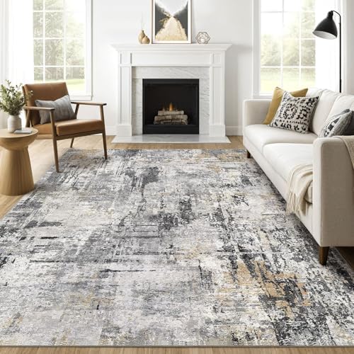 LOONGRUG 9x12 Area Rug Washable Large Neutral Modern Living Room Rugs