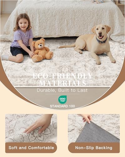Madane 3x5 Area Rugs for Entryway, Washable Neutral Soft Rugs Brown/Ivory