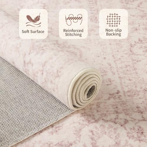 Rugxara 2'6" x 8' Pink Vintage Runner Rug for Hallways Kitchen