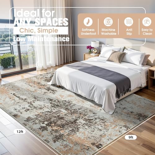 9x12 Area Rugs for Living Room Washable Bedroom Dining Room Brown Beige